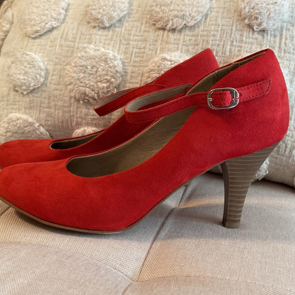 Tamaris Leather Suede Strap Heels Pumps Red 37/6